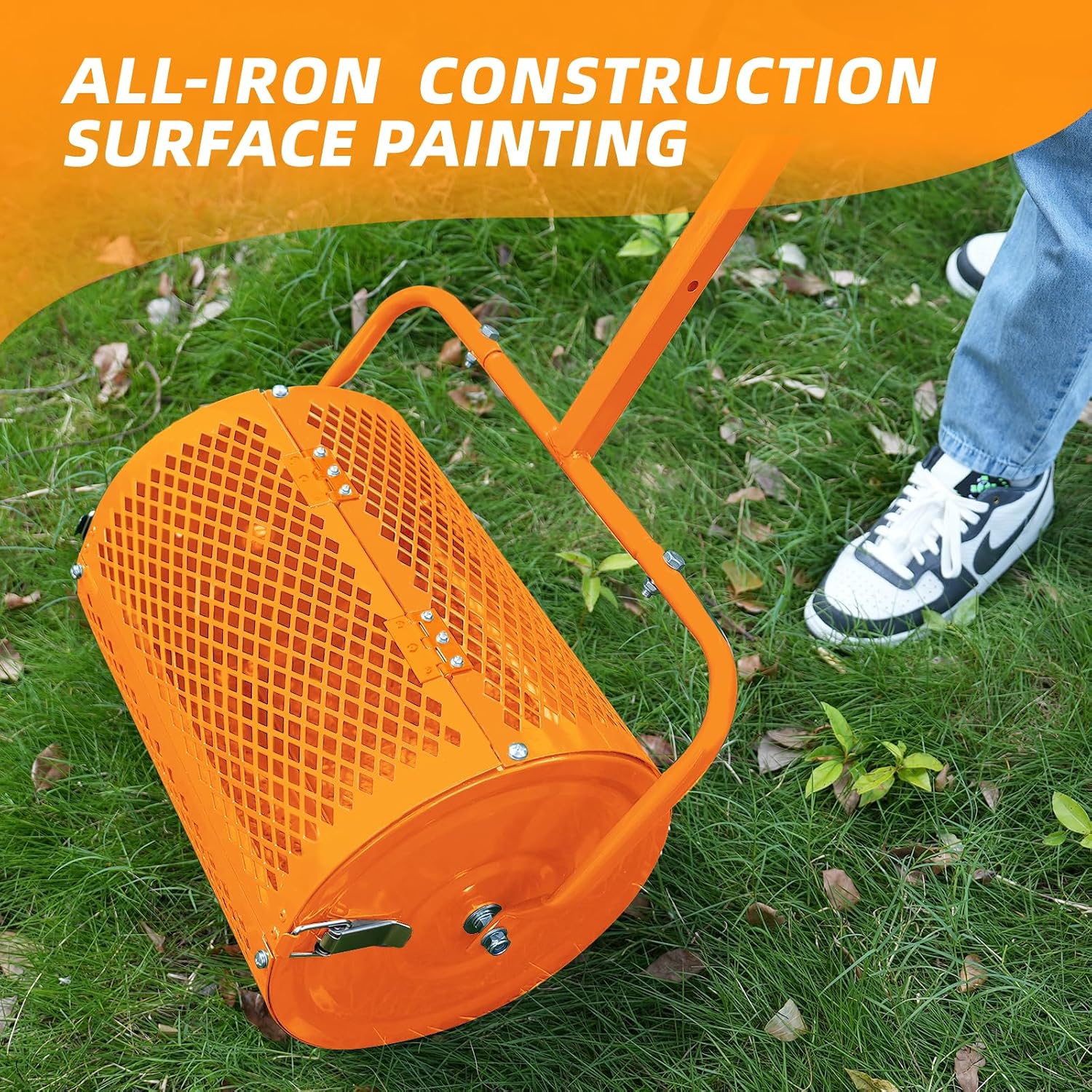 Heavy-Duty Compost Spreader for Lawn, Peat Moss Spreader, Fertilizer Spreader Roller with Adjustable Handle