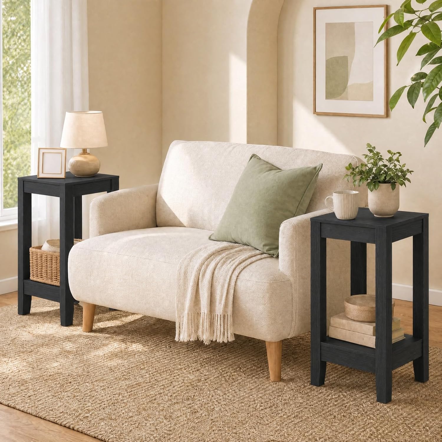 Giantex 2-Tier End Table Nightstand, Bedside Sofa Table for Living Room Bedroom, Narrow Telephone Table with Shelf and Legs for Small Spaces, Espresso