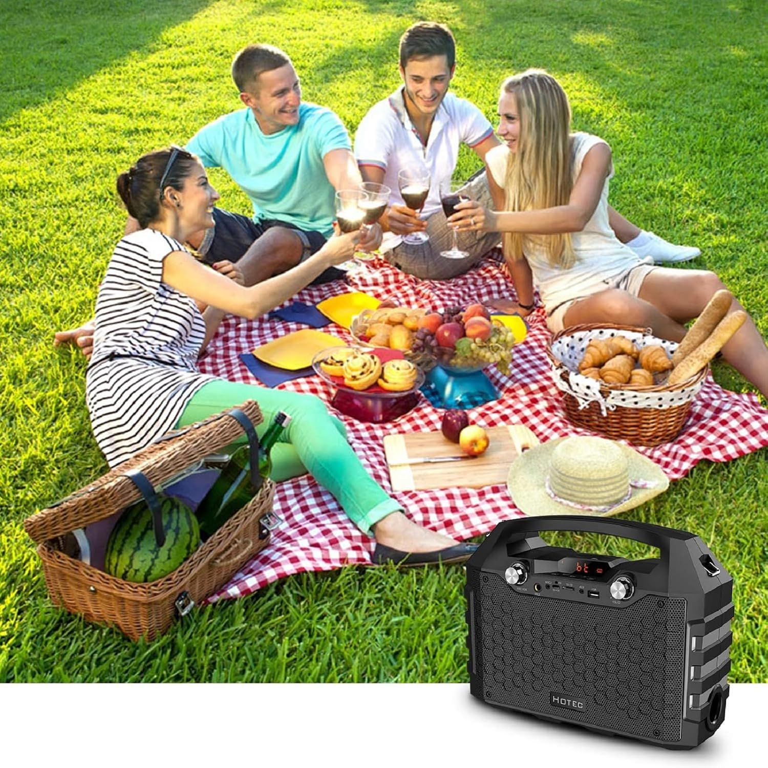 Hotec Wireless Bluetooth Portable PA Speaker System, Powerful Bluetooth Karaoke Machine with Dual Wireless Microphones for Karaoke, Wedding, Party