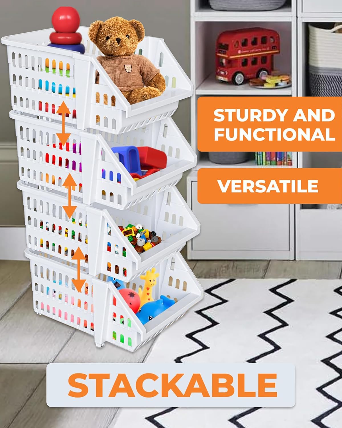 Skywin Stackable Storage Bins Open Front for Pantry Storage, 4 Pack - Black