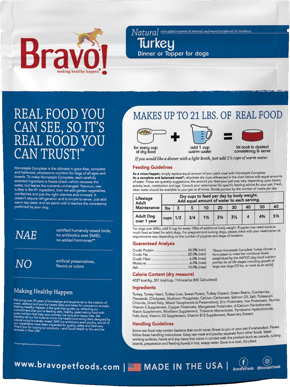 Bravo! Homestyle Complete Freeze Dried Raw Dog Food, Beef, 2 Pounds | Whole Food Ingredients, Rehydrate with Water for Up To 9 Pounds of Food, Use as Meal or Food Topper, Grain Free, Gluten Free