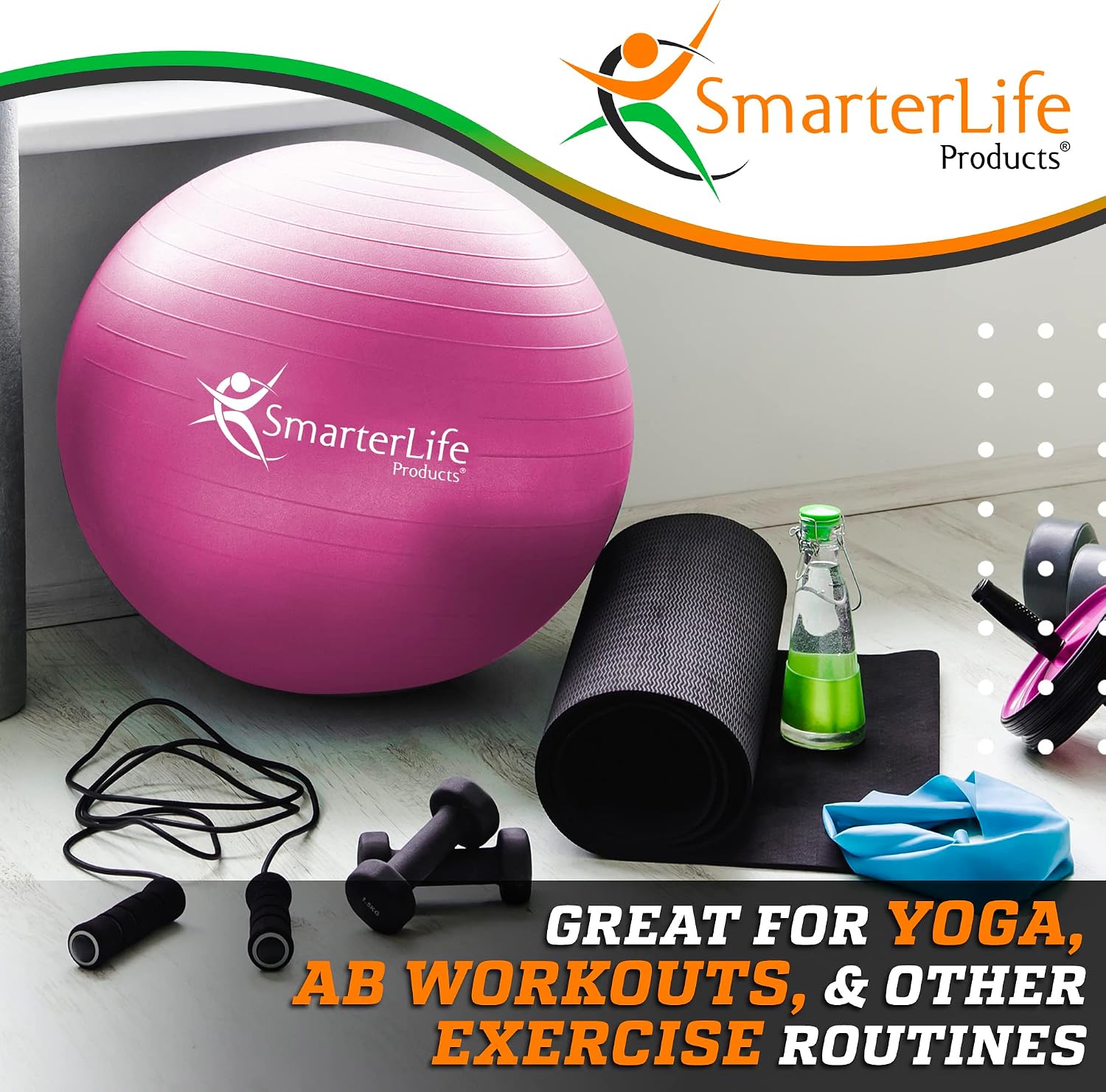 SmarterLife Exercise Ball, Yoga Ball for Gym, Balance, Stability, Pregnancy