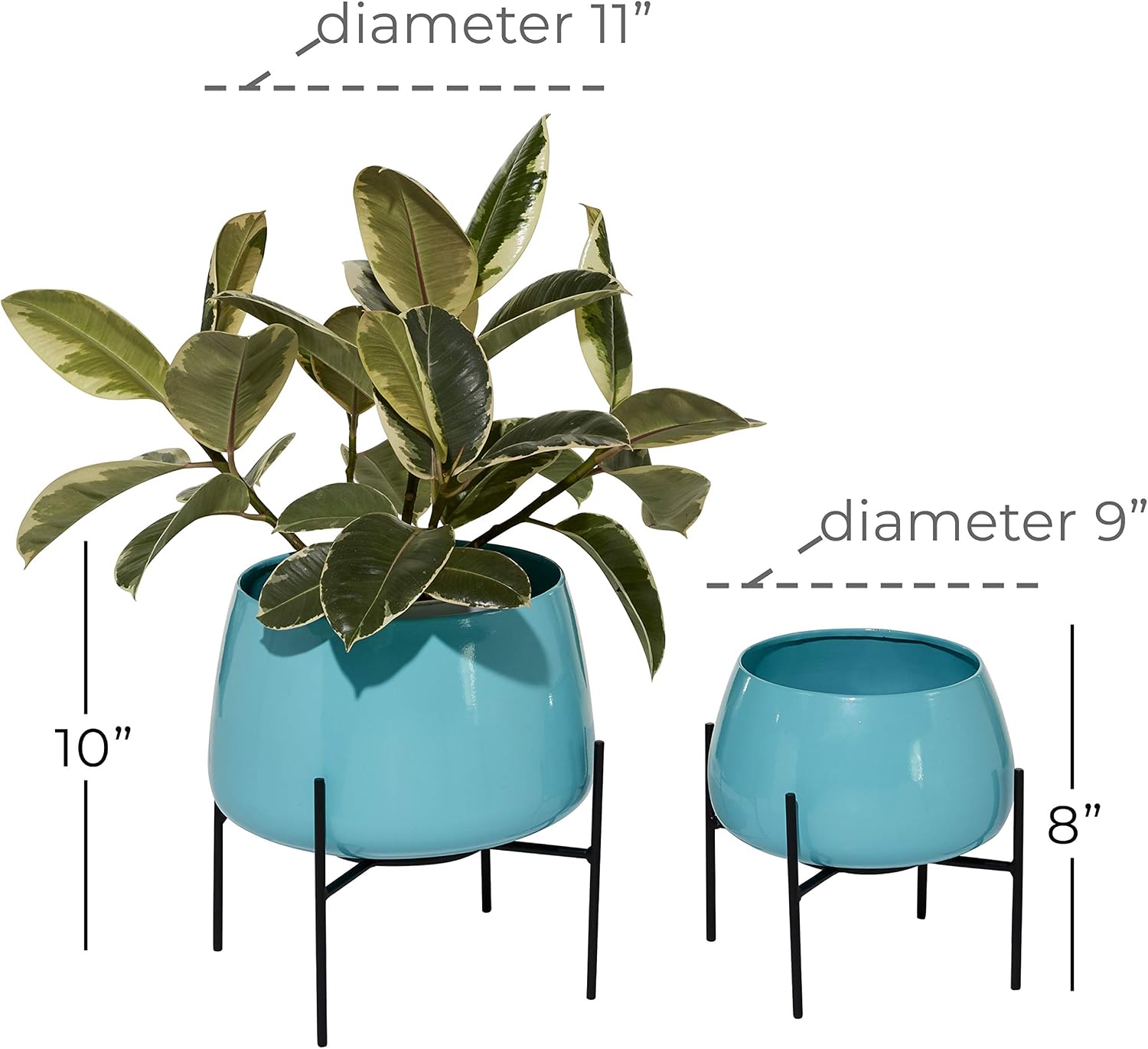 Deco 79 Metal Round Planter with Removable Stand, Set of 2 16", 13"H, Black