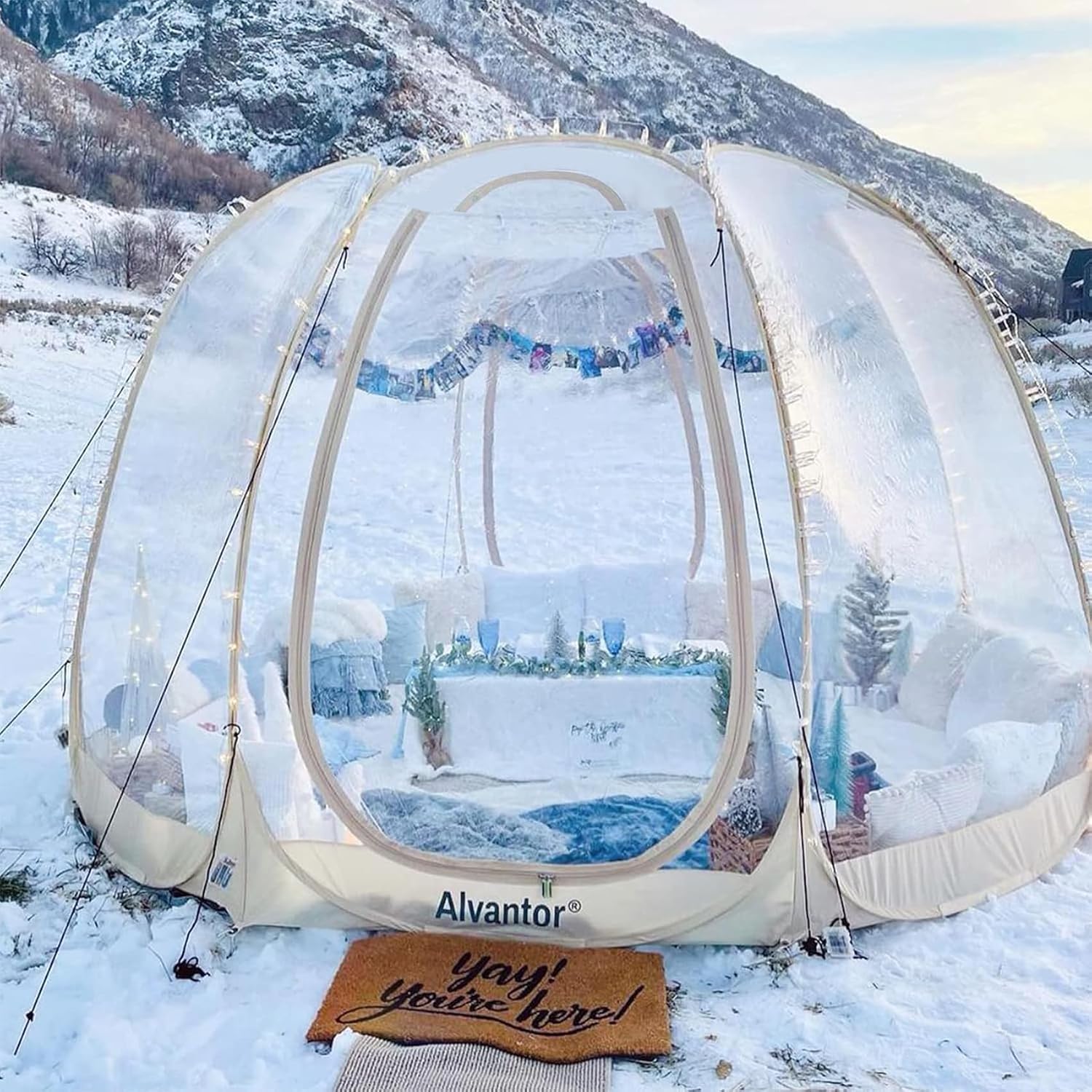 Alvantor® Pop Up Bubble Tent® - 6’ x 6’ Instant Igloo Tent® - 2-3 Person Screen House for Patios - Large Oversize Weather Proof Pod - Cold
