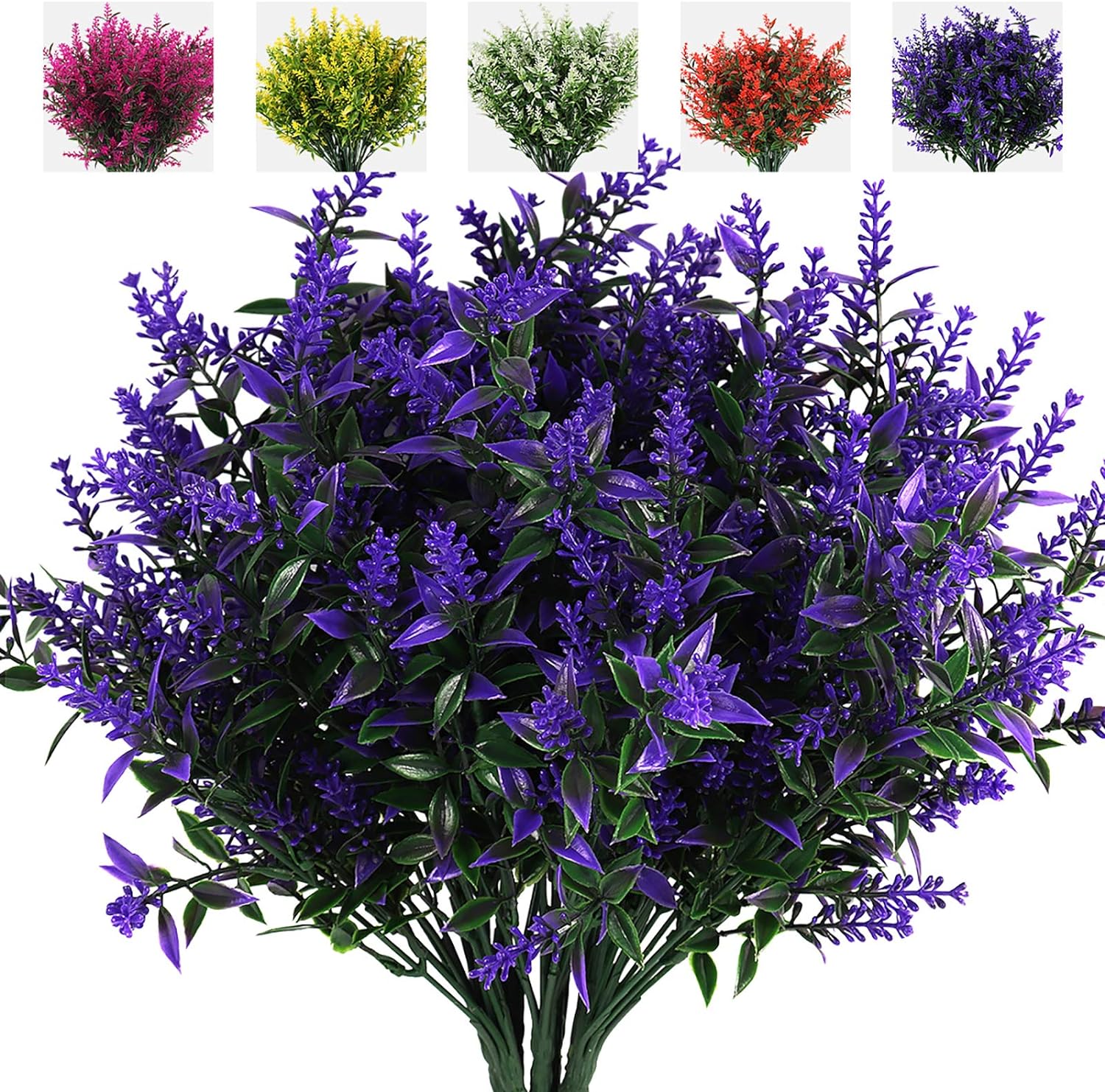 RECUTMS Artificial Greenery Lavender Fake Shrubs Flowers 8 Pcs UV Resistant