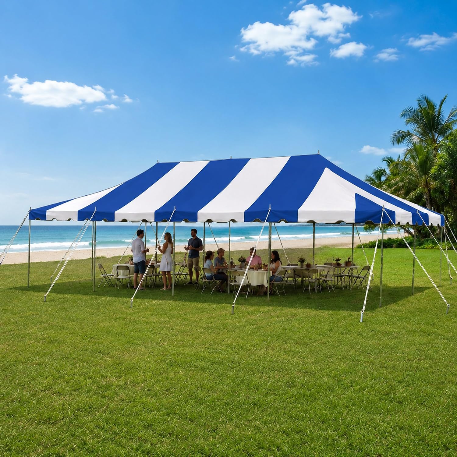 20’ x 20’ Weekender Canopy Pole Tent, Indoor and Outdoor Heavy Duty Easy Up, 80 Person Capacity Tent for Parties, Weddings, and Events, Commercial and Residential Use, PVC White Top | Easy Up Weekender Canopy Tent With 80 Person Capacity - Outdoor Canopi…
