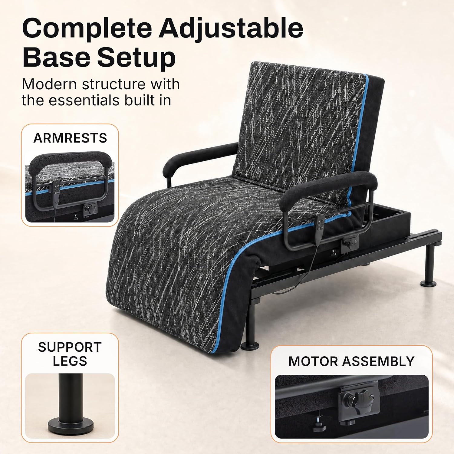 Smart Flex SmartLift SF1500 Twin XL Adjustable Bed Frame with Head Tilts | Electric metal frame, 600-lb. lift capacity, head and foot articulation. Motorized, Modern style, fits a Twin XL mattress.