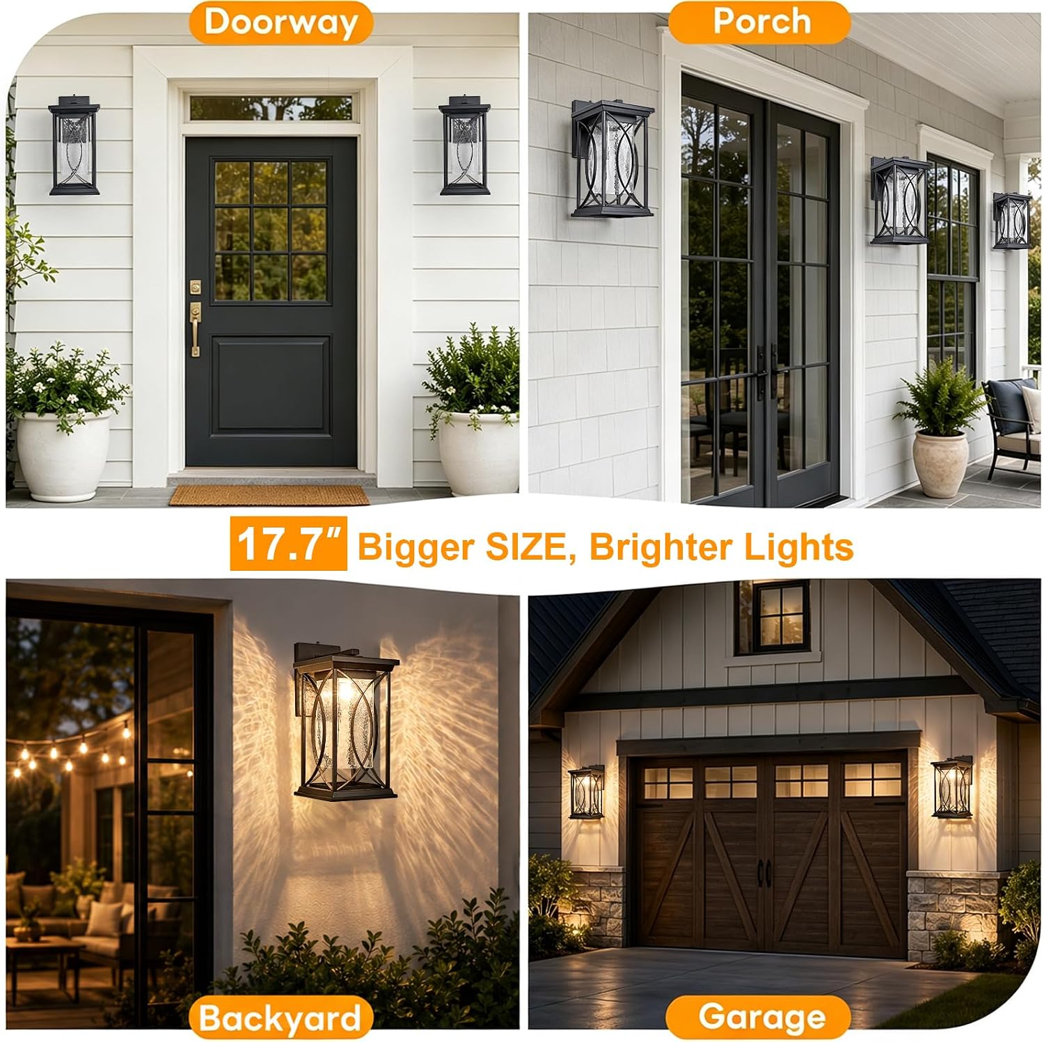 Dusk to Dawn Modern Outdoor Coach Lantern Exterior Light Fixtures Black Aluminum with Crack-Like Glass Waterproof Wall Sconce Mission Outside Light