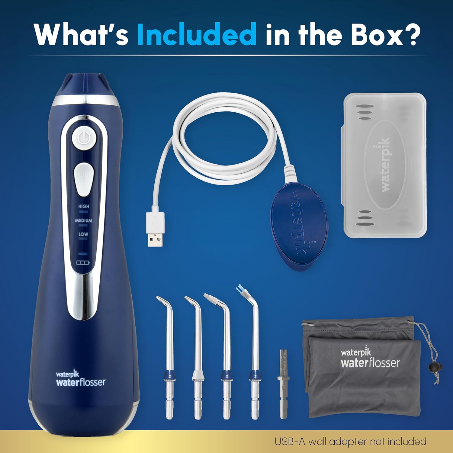 Waterpik Cordless Advanced Portable Water Flosser, Rechargeable, Black | 3 Settings, 4 Tips, Travel Bag, for Gums, Teeth, Dental Braces, Implants, Shower Use ADA Accepted WP-582 Packaging May Vary
