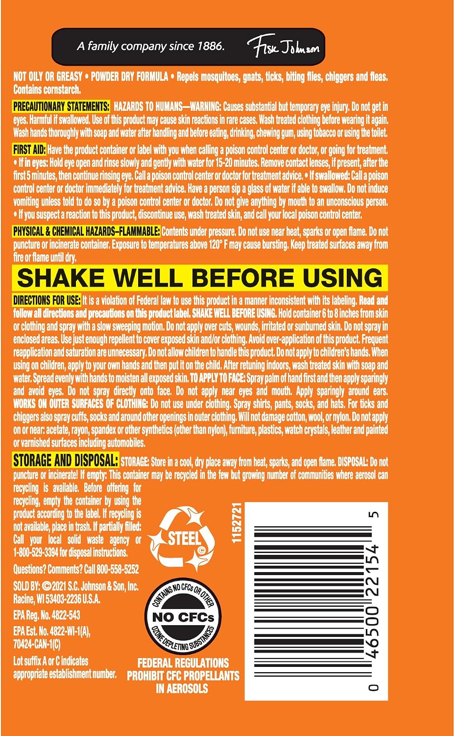 OFF! Family Care Mosquito & Tick Repellent Aerosol, Bug Spray Containing 15% DEET, Smooth & Dry Bug Spray, 4 Oz (Pack of 2)
