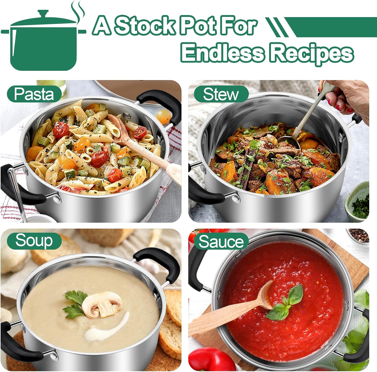 TeamFar 4 Quart Stock Pot, Stainless Steel Stock Pasta Soup Pot with Lid