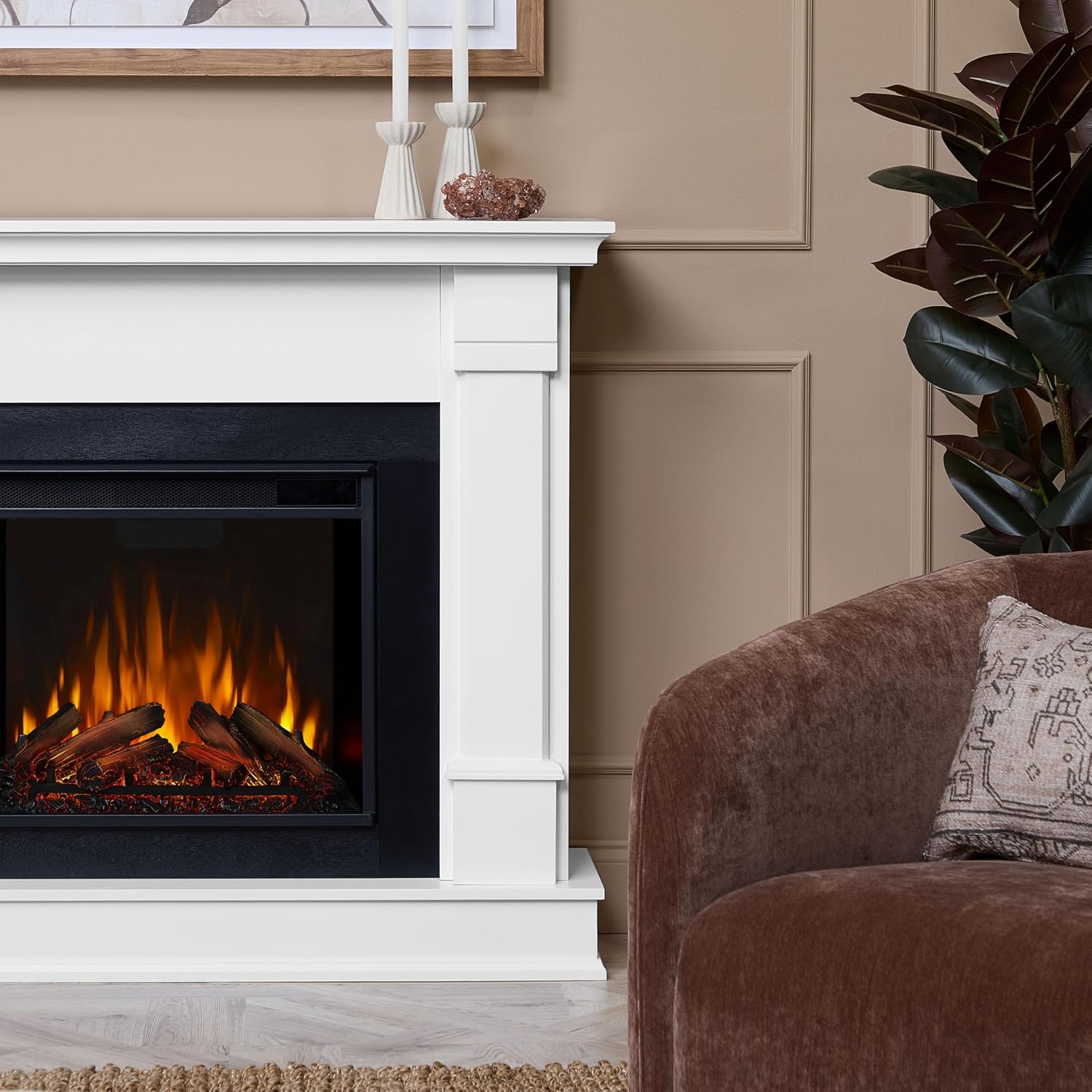 Real Flame Silverton 48” Electric Fireplace with Mantel for Living Room or Bedroom, Replaceable Fireplace Insert Heater