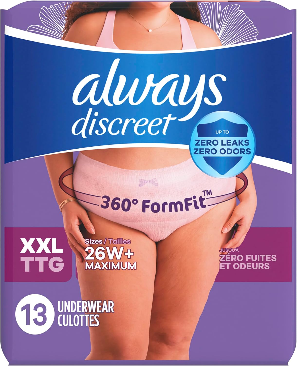Always Discreet Adult Diapers for Women, Incontinence Underwear, Postpartum Essentials, Disposable Briefs, Max Absorbency, Bladder Leak Protection, Small/Medium, 32ct