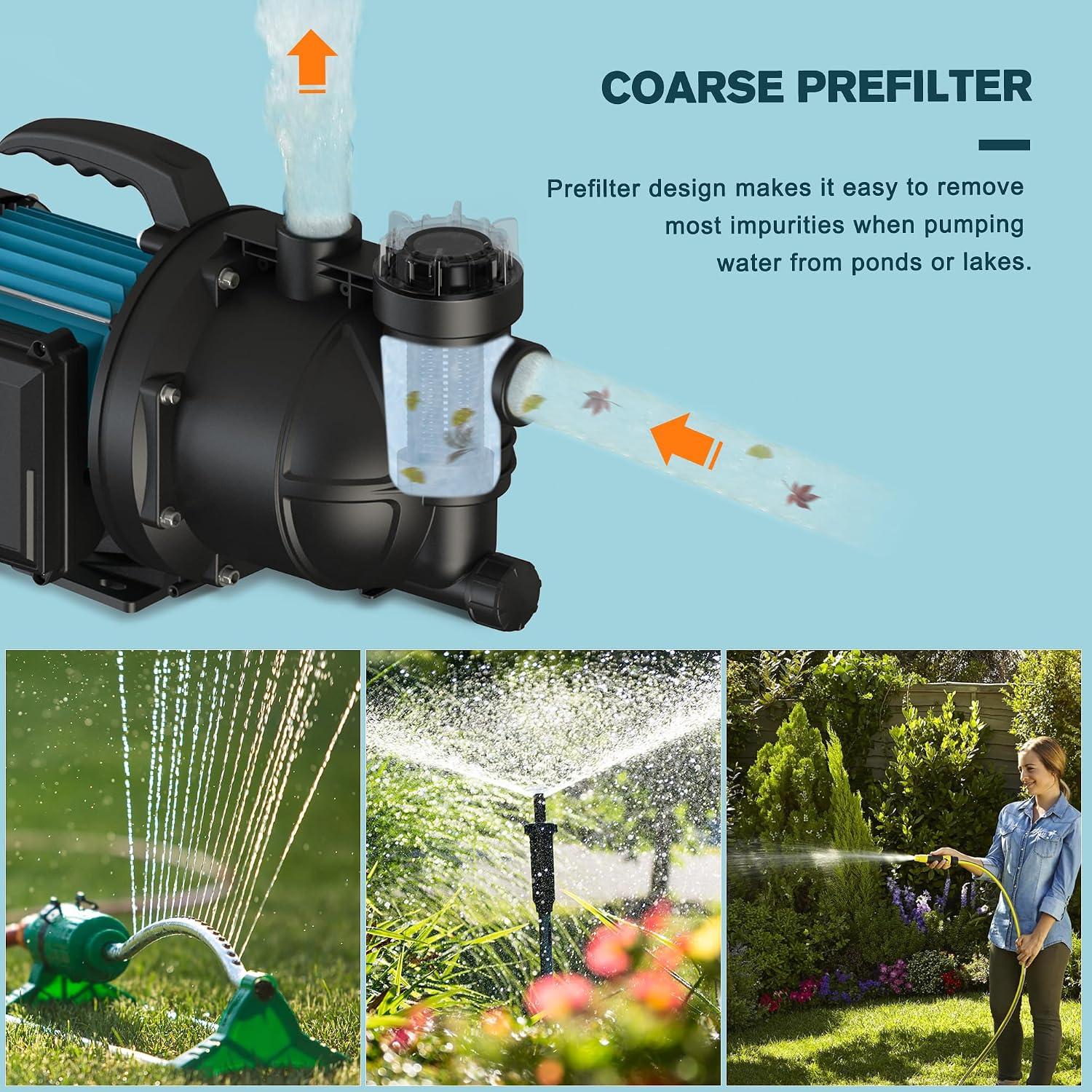 1HP Portable Garden Transfer Pump, 900GPH Electric Sprinkler Booster Pump, Shallow Well Jet Pump for Home Lawn Irrigation and Water Draining