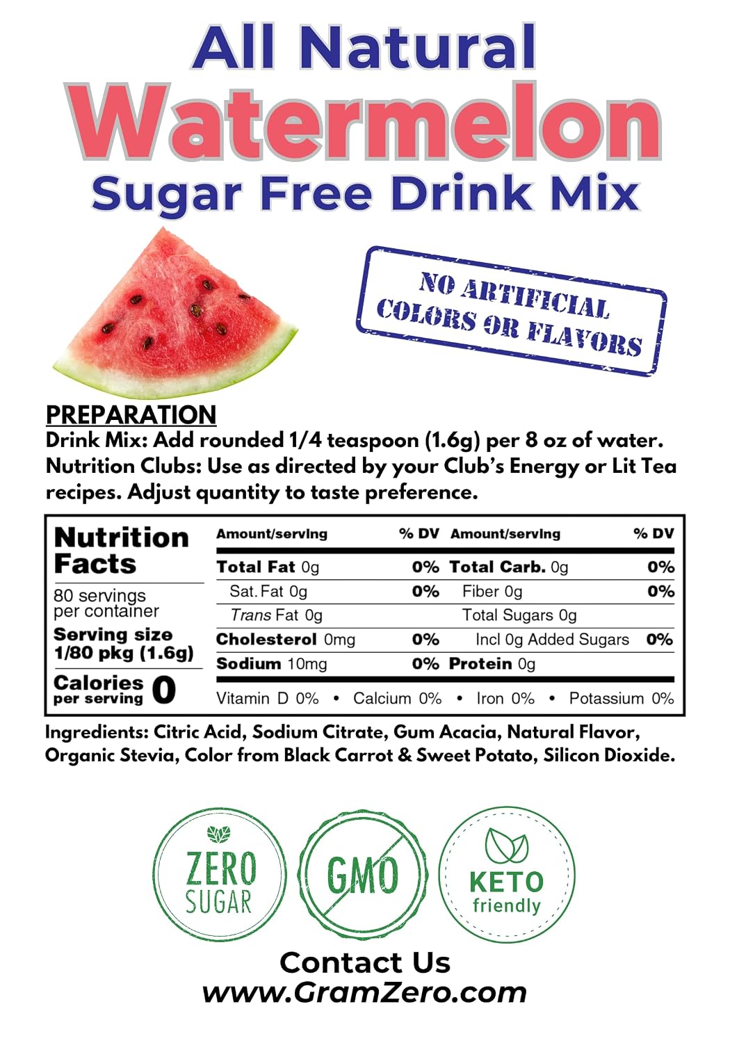 GramZero Raspberry Blush, Sugar Free Drink Mix, Pitcher Pack, Great For Nutrition Club Loaded Tea, Zero Calorie, Stevia Sweetened