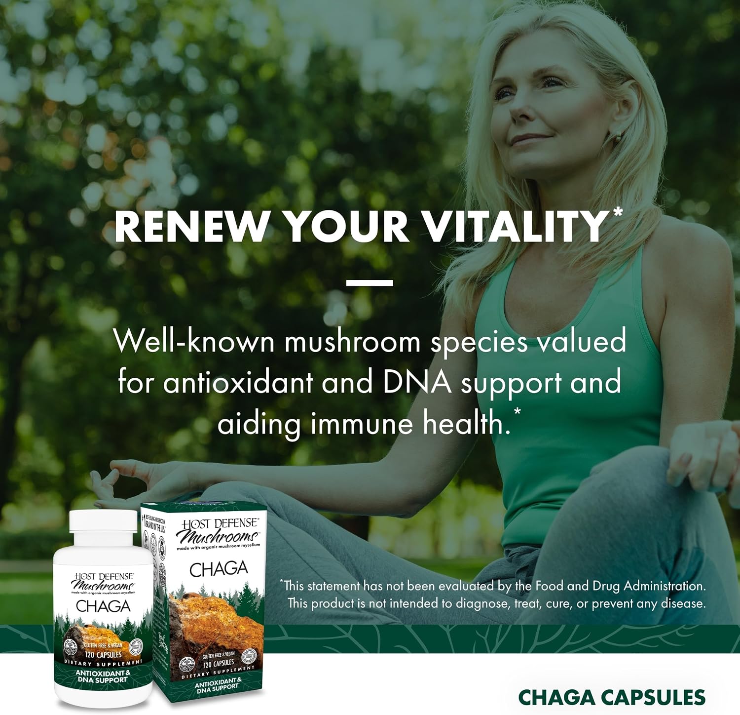 Host Defense Chaga Capsules - Immune System Support Supplement - Chaga Mushroom Capsules for Antioxidant Activity Support - Dietary Mushroom Supplement - 60 Capsules (30 Servings)*