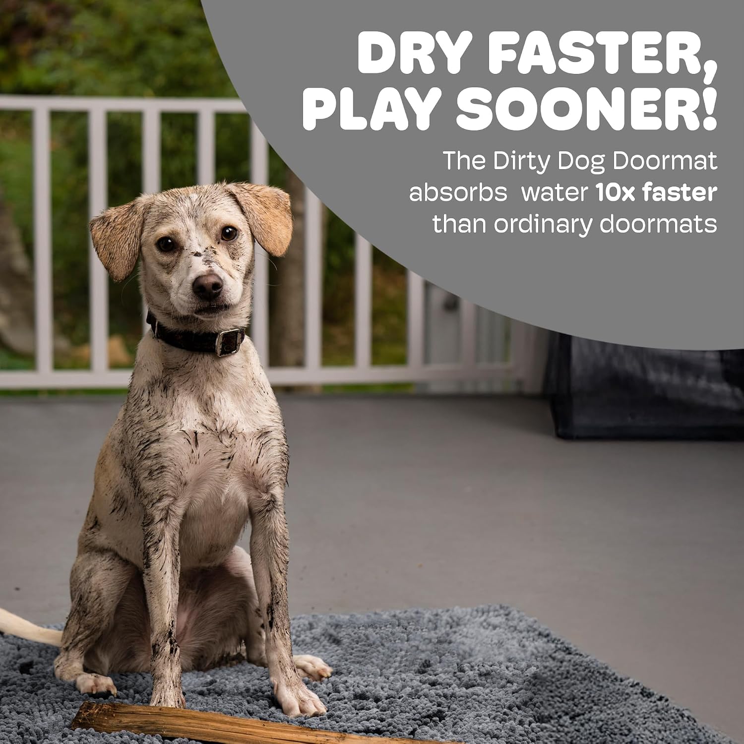 Dog Gone Smart Dirty Dog Doormat - Fast Drying Rug with Super Gripper Backing for Clean Floors - Super Absorbent and Machine Washable Mat for Muddy Paws - Grey