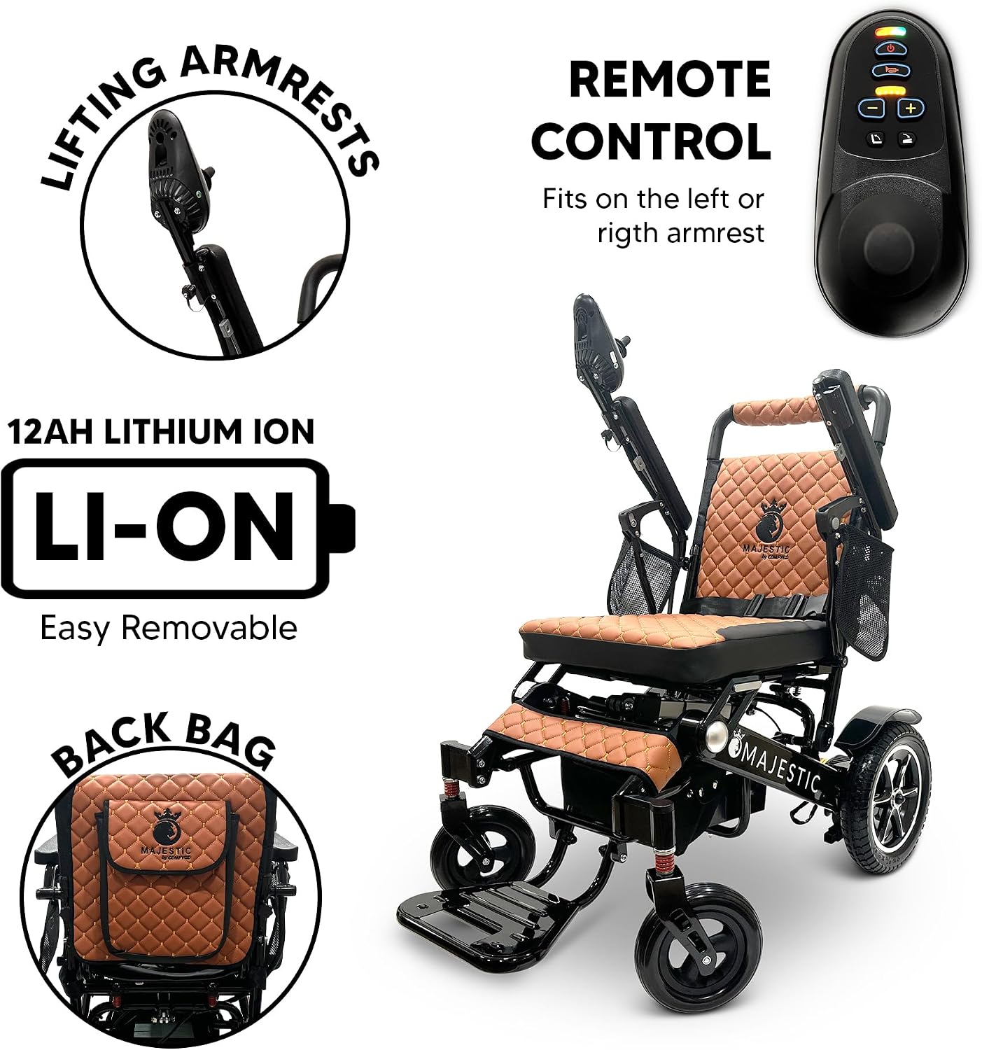 Electric Wheelchairs for Adults, 350 lbs Capacity, Up to 13 Miles Range, Lightweight Wheelchair for Seniors, Remote Controlled Wheel Chair