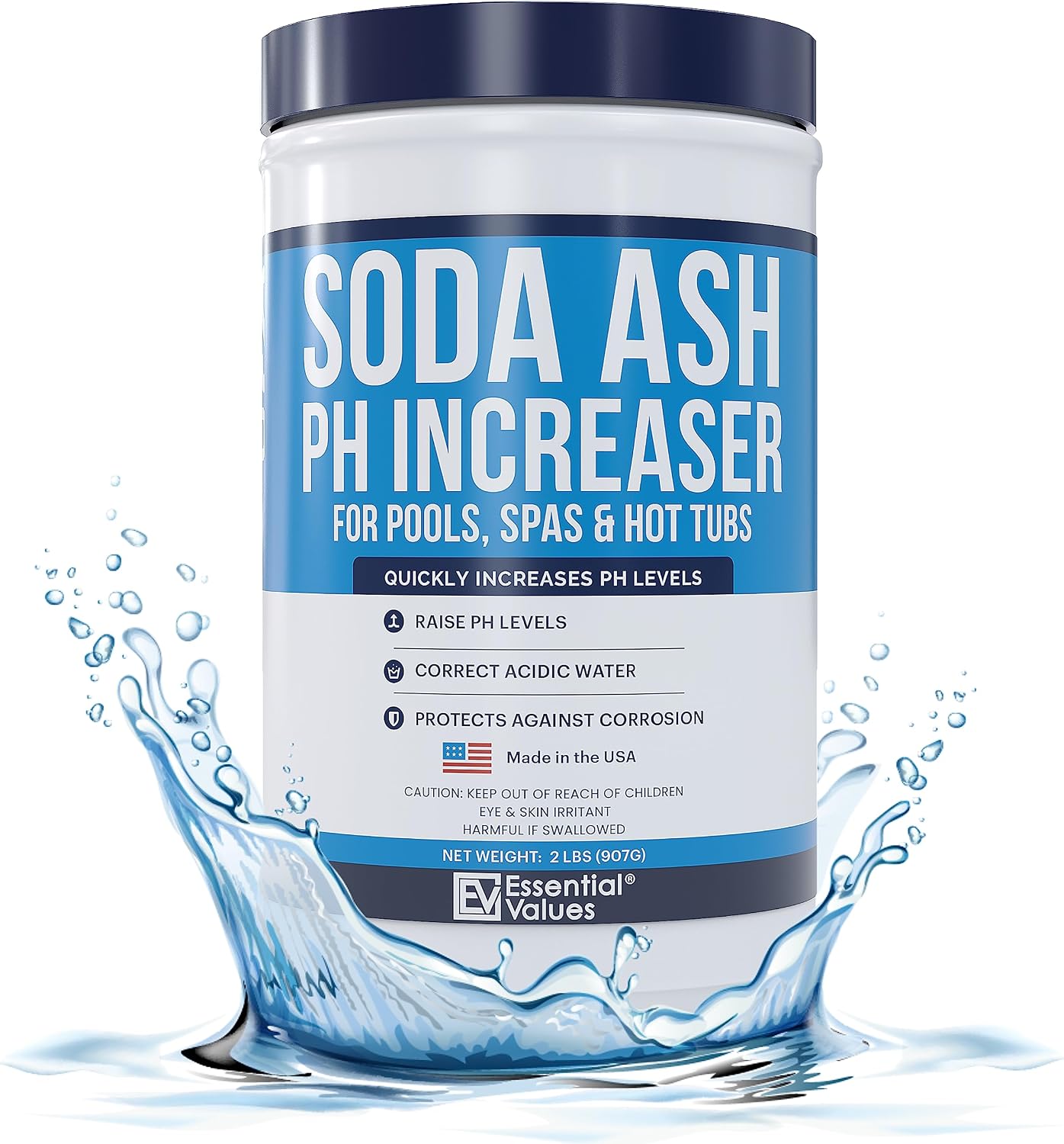 PH Increaser for Hot Tub Swimming Pools & Spa (2 LBS) - Soda Ash Powder to Get Level of Your PH Up - Fight Corrosion, Correct Acidic Water Safely