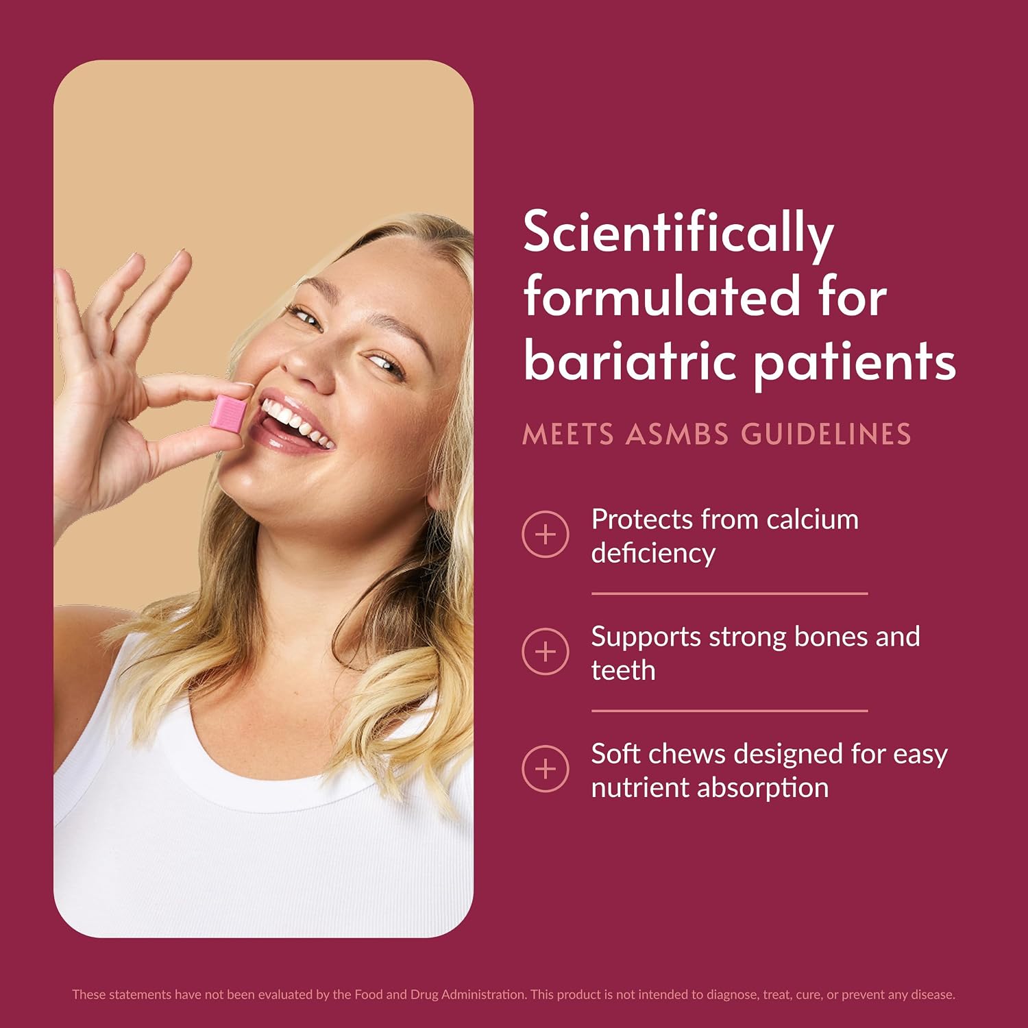 Bariatric Advantage Calcium Citrate Chewy Bites 500 mg - Highly Absorbable & Digestible - Vitamin D3 - Easily Chewable Calcium Supplement - Caramel Flavor - 90 Count