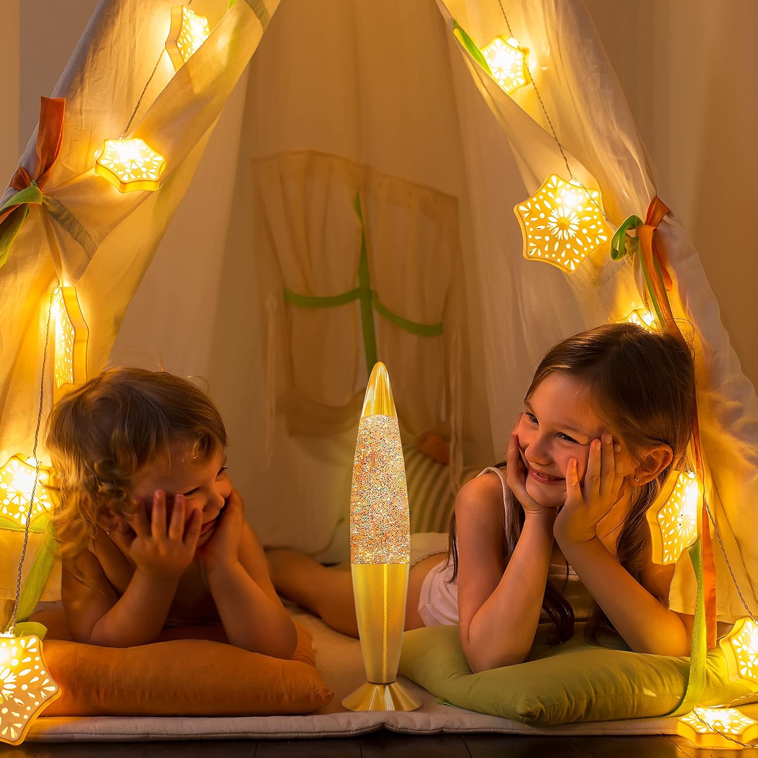 JAMBO 16" Beautiful Lamp- Purple with Yellow/Orange Wax, Relaxing Liquid Light, Night Light Nightlight