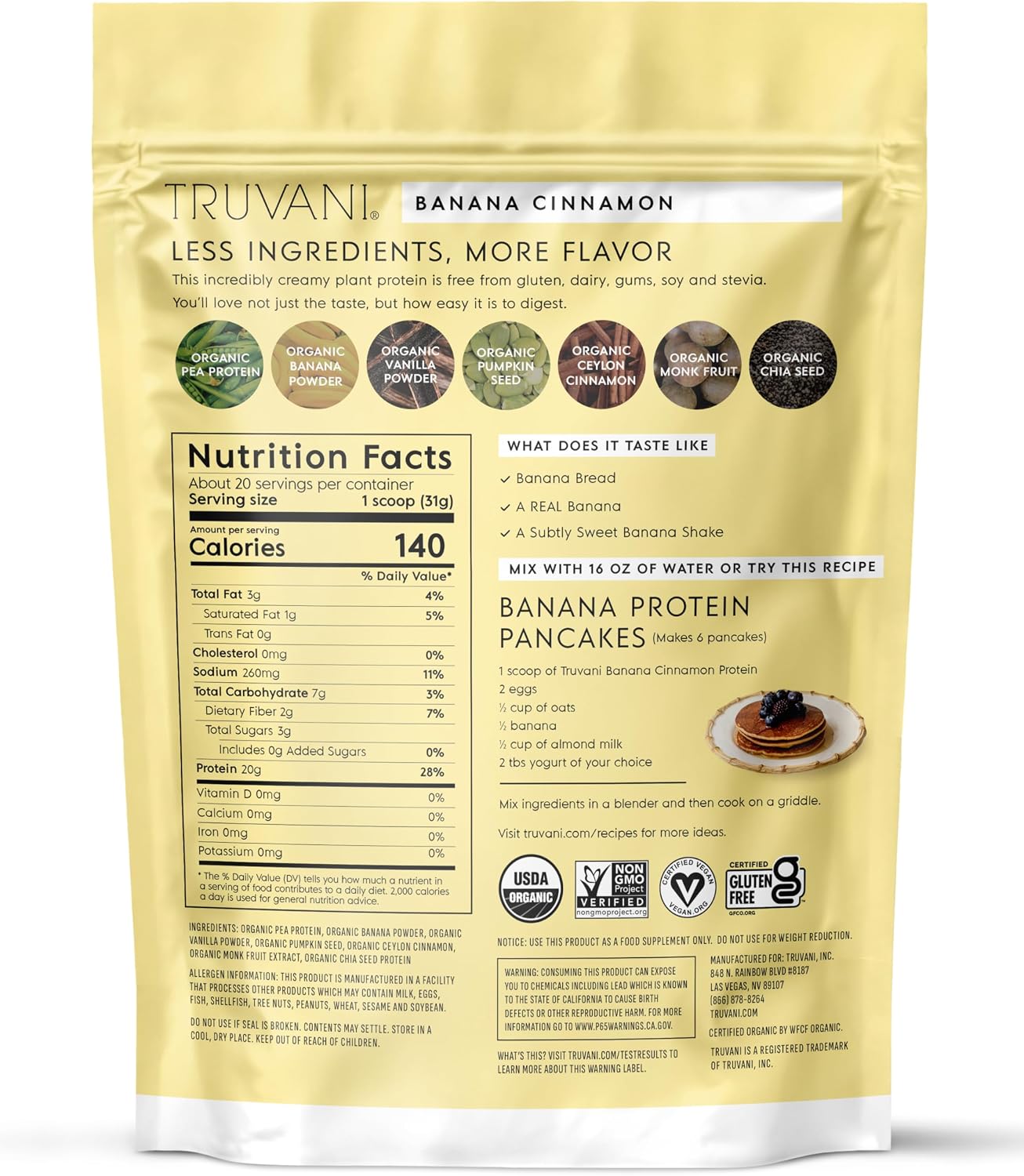 Truvani Organic Plant Based Protein Powder | Chocolate Peanut Butter