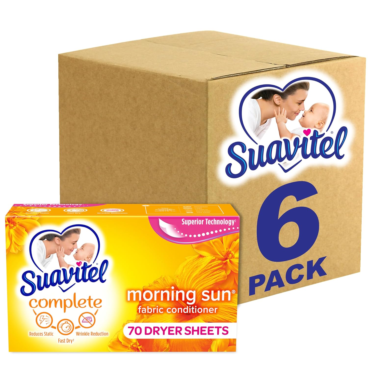 Suavitel Fast Dry Fabric Conditioner Sheets, Magical Morning Sun, 70 Count | Fabric Conditioner, Laundry Sheets, Reduces Static, Wrinkle Reduction