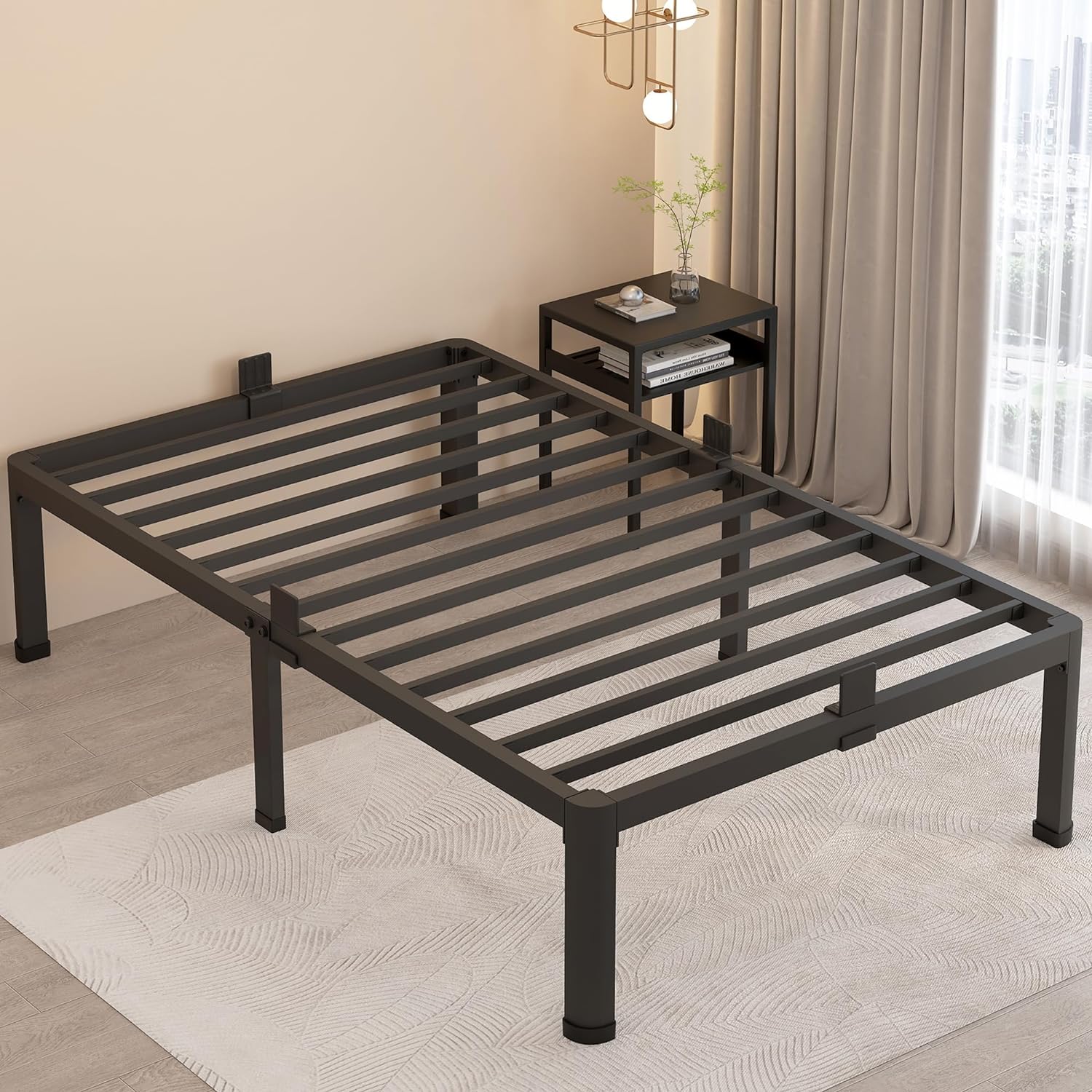MAF 18 Inch Twin Bed Frames with Round Corner Legs Mattress Slide Stopper | No Box Spring Needed, Heavy Duty Metal Platform Bed Frame