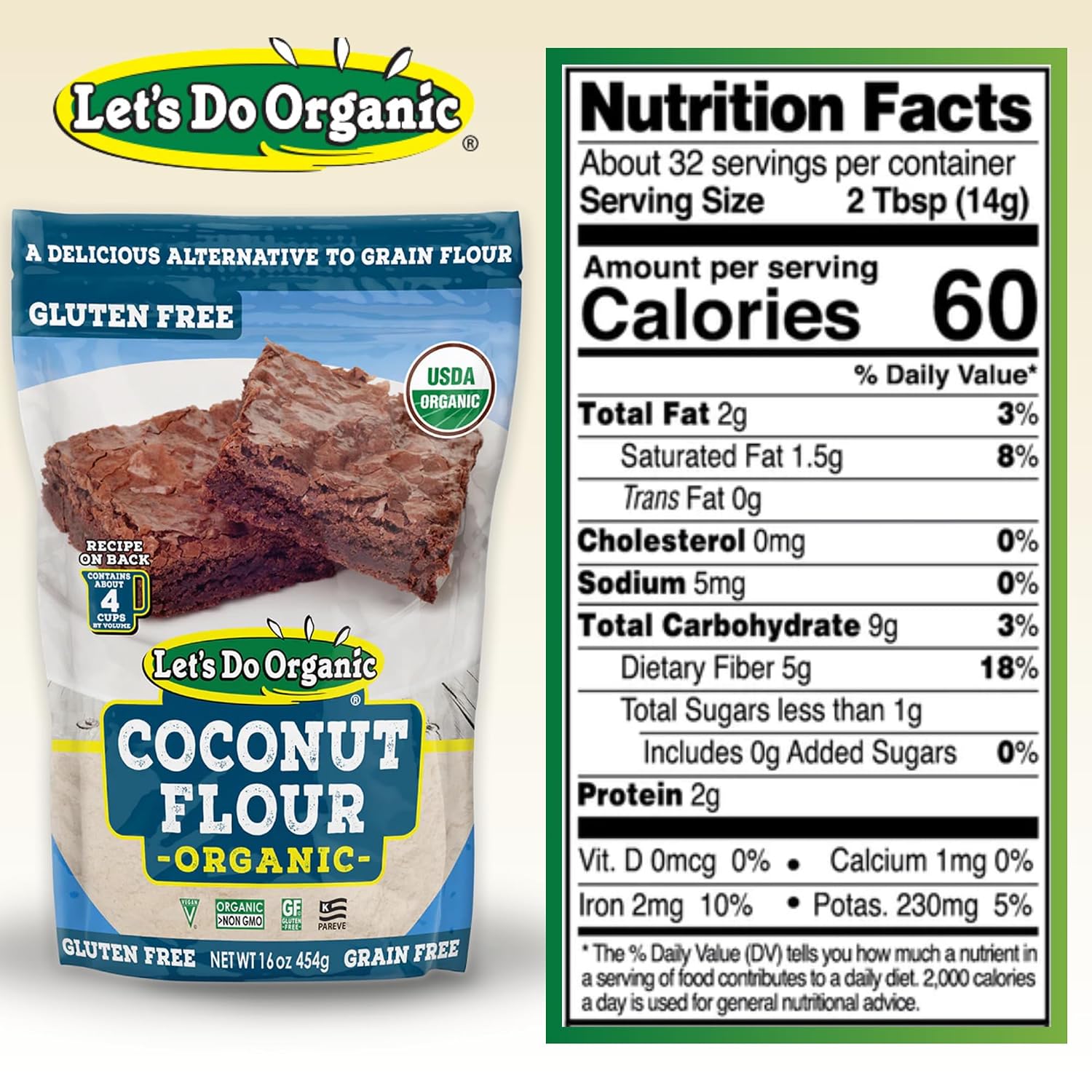 Let's Do Organic Coconut Flour, For Baking, Gluten Free - 16 Oz (Pack of 6) | Wheat Flour Alternative, High in Fiber & Protein, Non-GMO Project Verified, USDA Organic