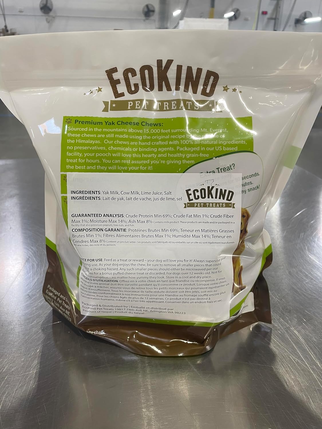 EcoKind Yak Cheese Himalayan Dog Chews, Yak Chews for Large Dogs, 4-5 Bones | 1 Lb, Long Lasting for Aggressive Chewers, Only 3 Ingredient Natural High Protein Dental Dog Treats, No Additives or Lactose