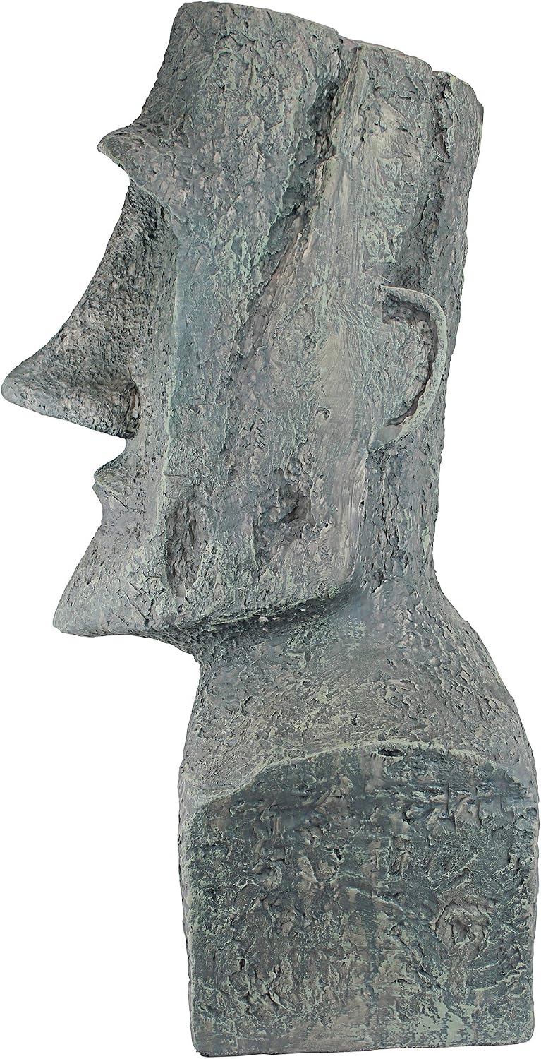Design Toscano Easter Island Ahu Akivi Moai Monolith Garden Statue, Extra Large, 32 Inch, Cast Stone Resin, Grey Stone