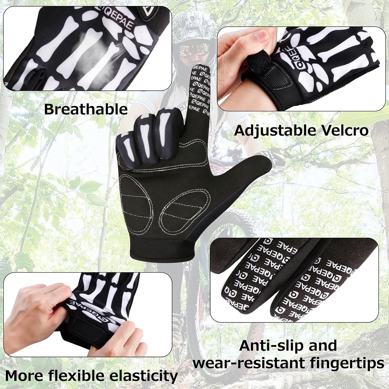 Azarxis Skeleton Gloves Adjustable Lightweight Racing Skull Sports Work Bone Gloves Anti-Slip Breathable for Men & Women Motorcycle, Cycling, Biking