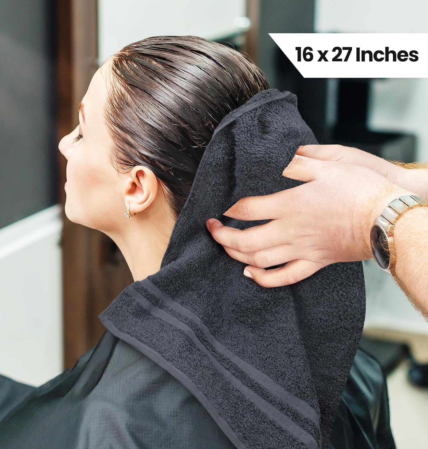 Utopia Towels Bleach Proof Salon Towels, Pack of 24, 16x27 in, Black | Bleach Safe 100% Cotton Salon Towels - Super Absorbent, Durable Ideal for Salon