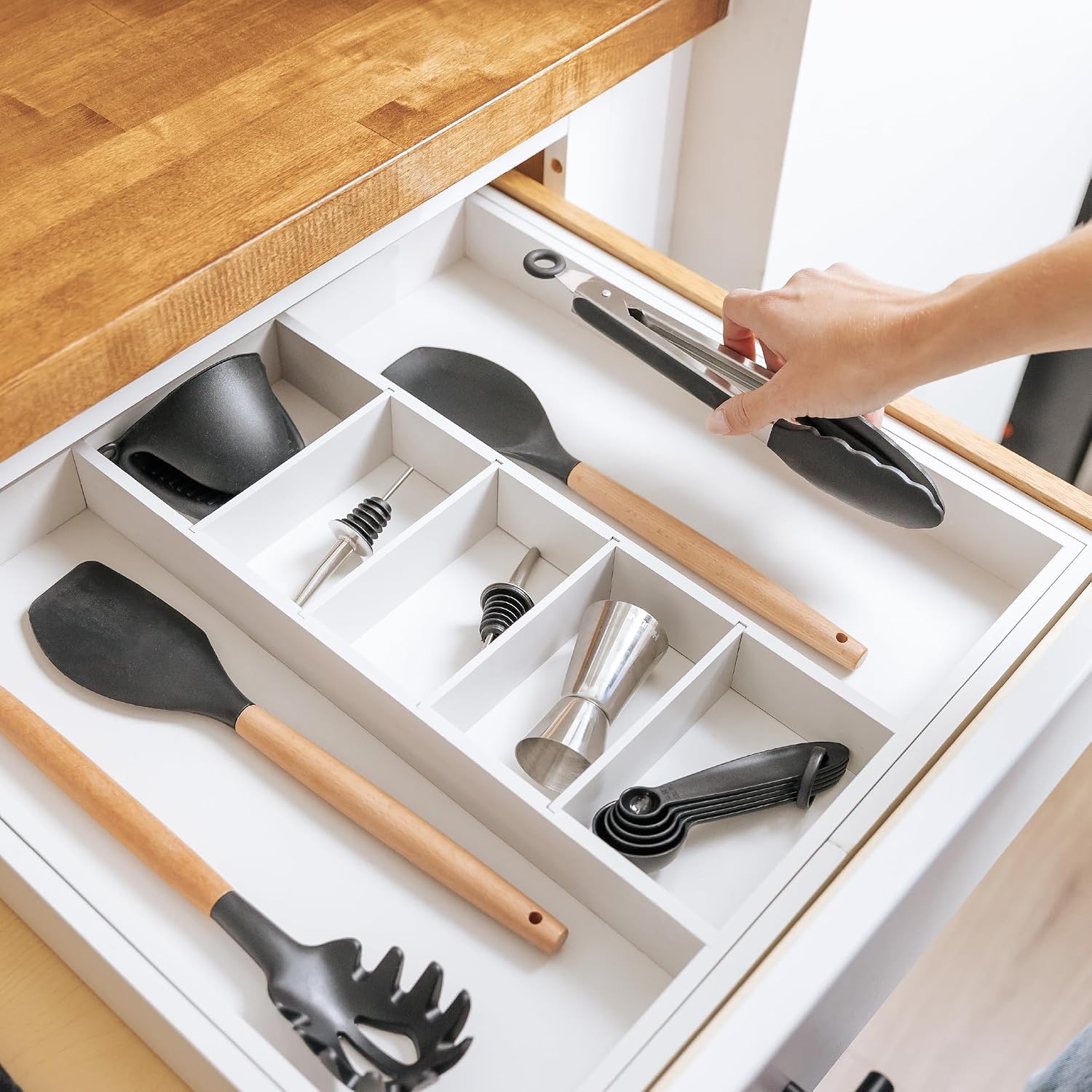 Utensil & Junk Drawer Organizer, 16-28 in, Bamboo | Food-safe contract grade, 100% sustainable wood, non-slip, adjustable