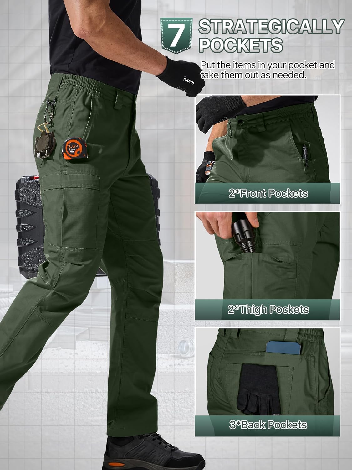 FREE SOLDIER Mens Cargo Work Tactical Pants Ripstop