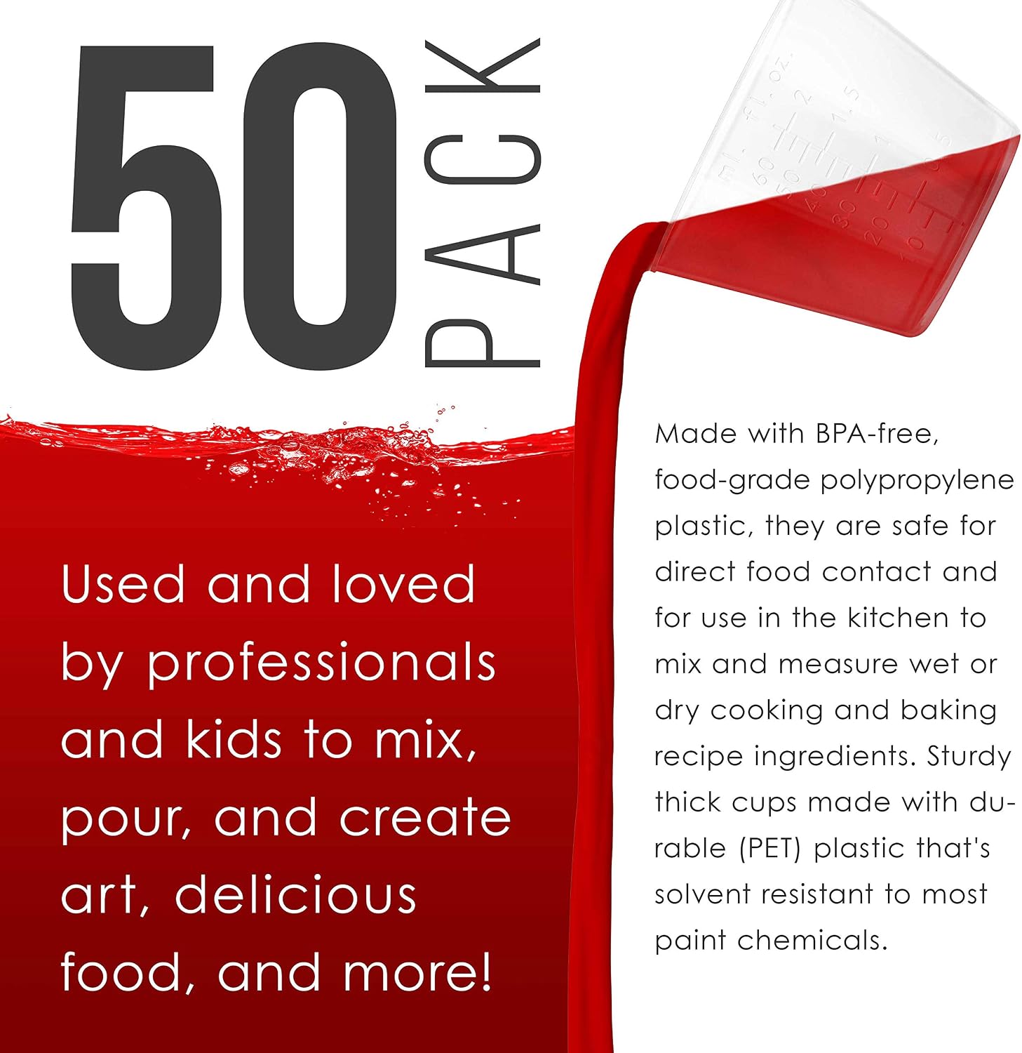 Pouring Masters 40 Ounce (1200ml) Graduated Plastic Mixing Cups (Box of 24)
