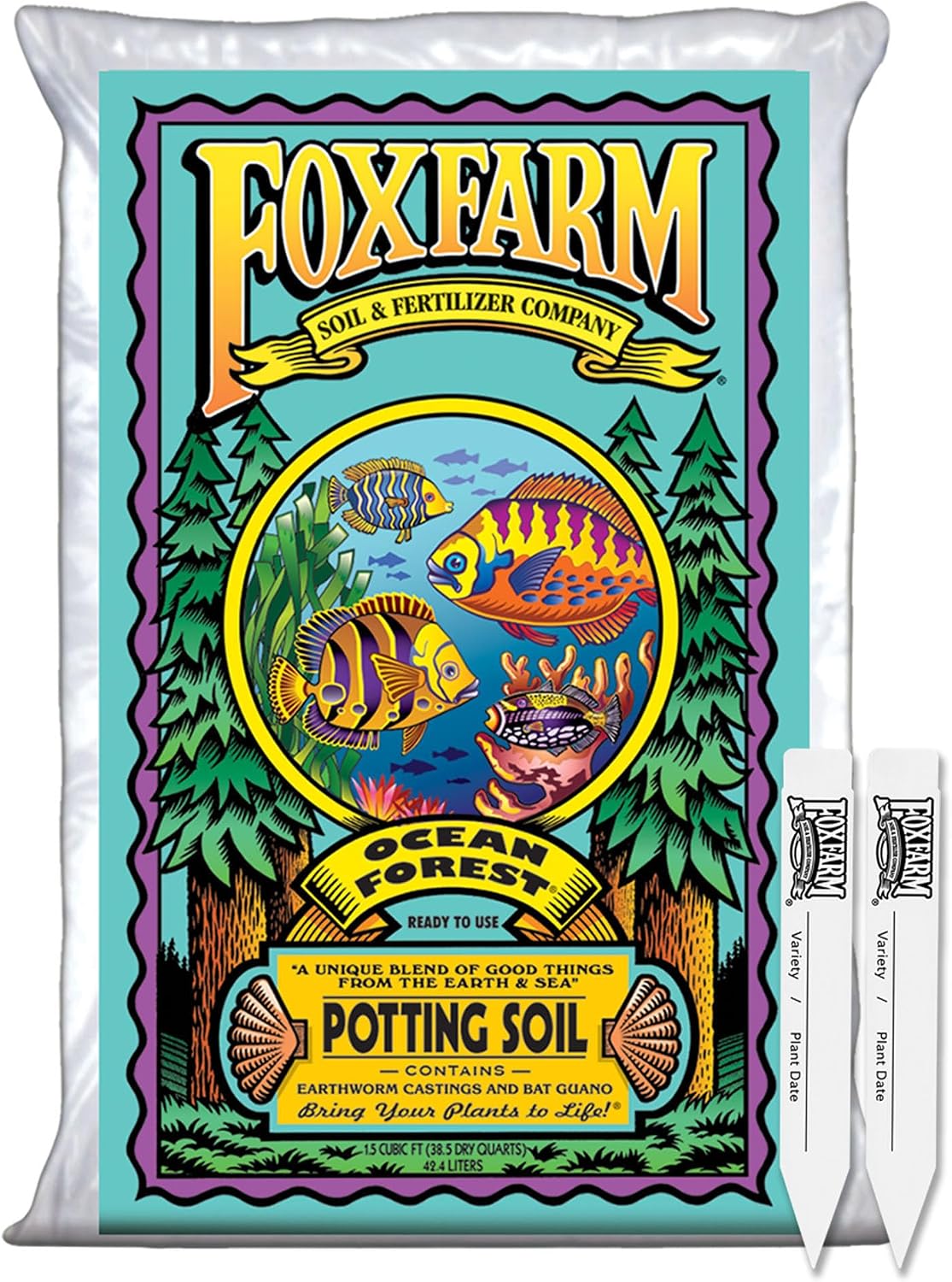 FoxFarm Ocean Forest Potting Soil, 1.5cu ft (Pack of 2) - Light, Aerated Texture, Designed for All Container Plants
