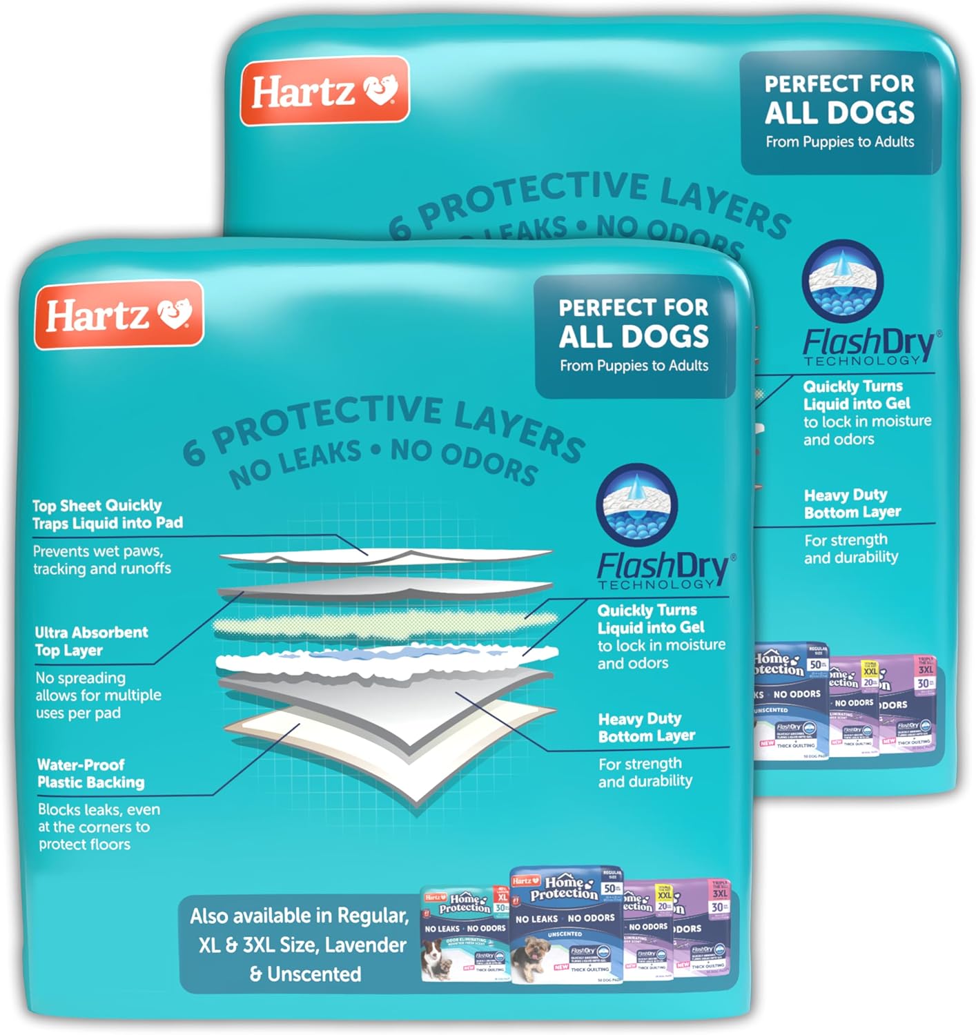 Hartz Home Protection Super Absorbent Odor Eliminating Lavender Scented No Leak Dog Pads,XL 30 count