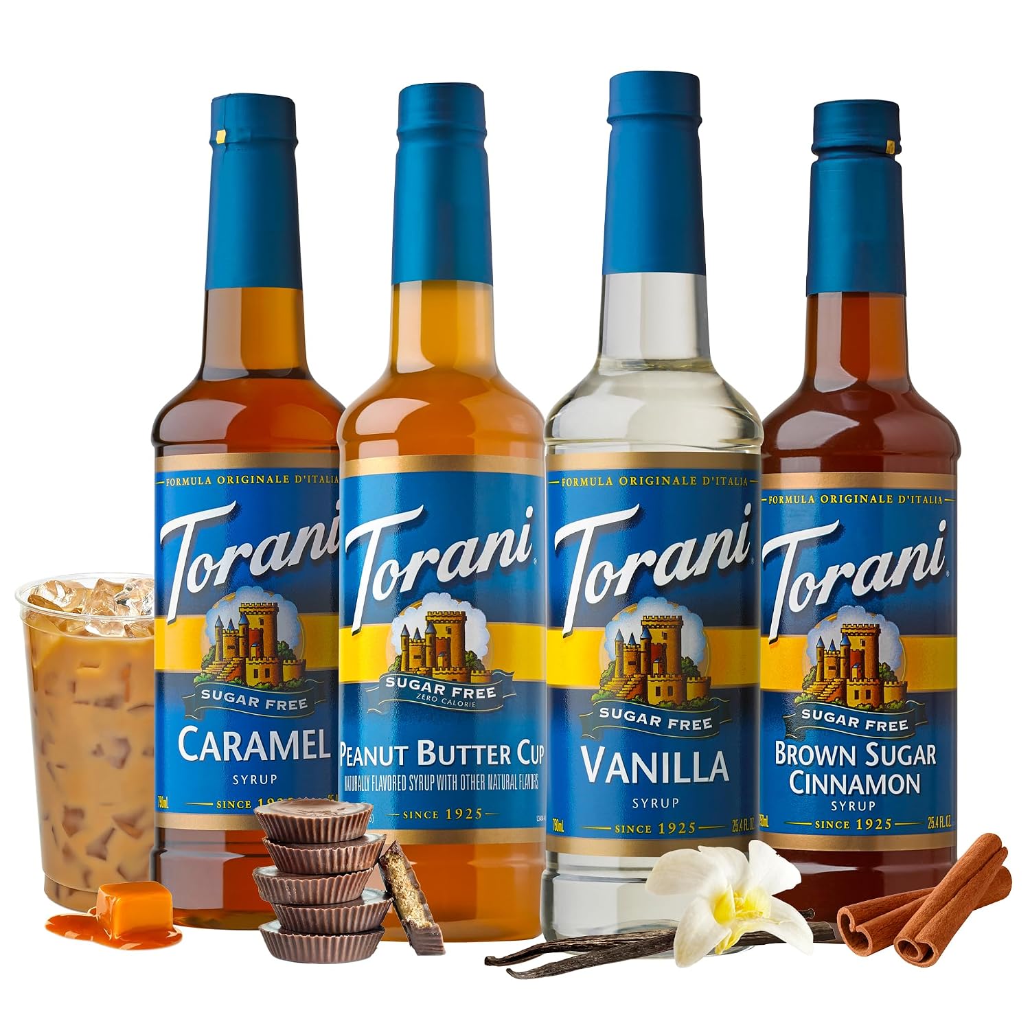 Torani Sugar Free Drink Syrup Soda Flavors Variety Pack, 25.4 fl oz, 4 Pack