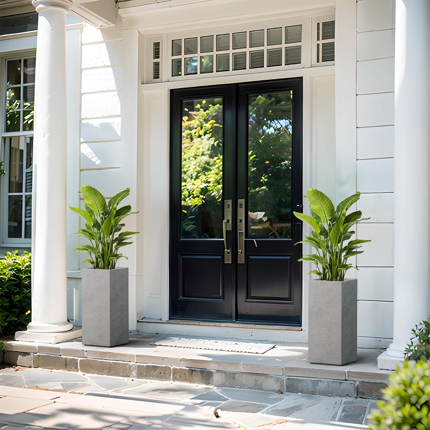 Kante Accent Column Square Pale Gray Concrete Planter 23.6" H, Outdoor