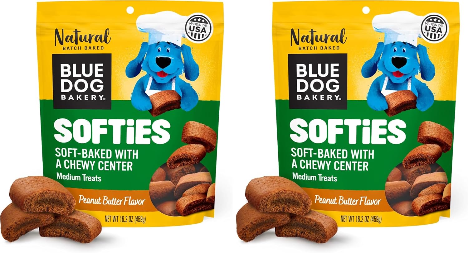 Blue Dog Bakery Natural Dog Treats, Softies, Peanut Butter Flavor, 16.2oz Bag, 6 Bags | Soft & Chewy Oven-Baked Dog Treat Chews, Made with Real Peanut Butter & Other Real Premium Wholesome Ingredients in the USA