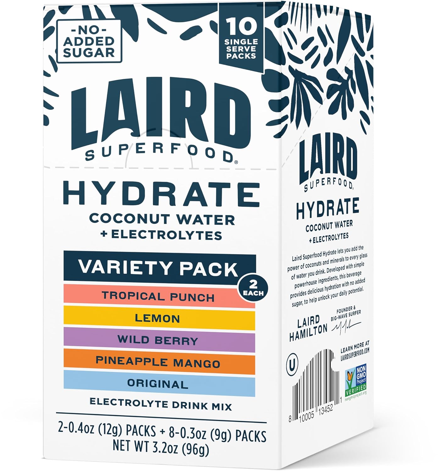 Laird Superfood HYDRATE Coconut Water Powder Drink Supplement with Coconut Water and Auqamin, All Natural, No Added Sugars, Gluten-Free, Non-GMO, Vegan, 8 oz. Bag, Pack of 1