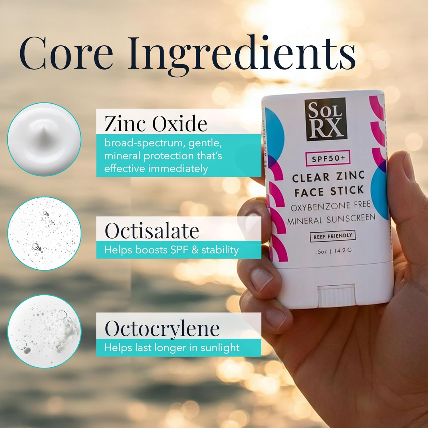 SolRX MINERAL SPF 50 Zinc Oxide Sunscreen Stick, Clear Non-Greasy Face | Solrx Sunscreen Is Designed For Healthy Outdoor Activities Like Running, Swimming, Cycling, Triathlon, Diving, And Surfing