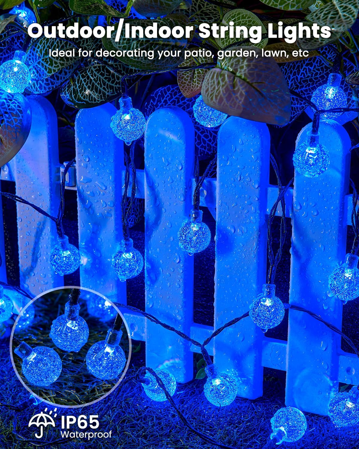 Brightown Solar String Lights Outdoor 60 Led 35.6 Feet Crystal Globe Lights with 8 Lighting Modes