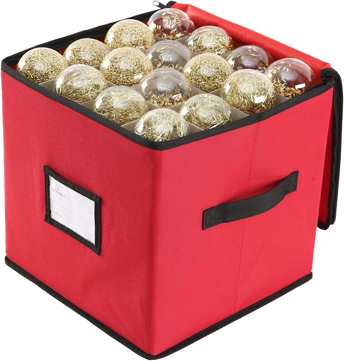 Sattiyrch Christmas Ornament Storage Box,Canvas Stores up-to 64 Standard Holiday Ornaments Holder,12 x 12 Inch 4 Layer Xmas Storage Containers,Green