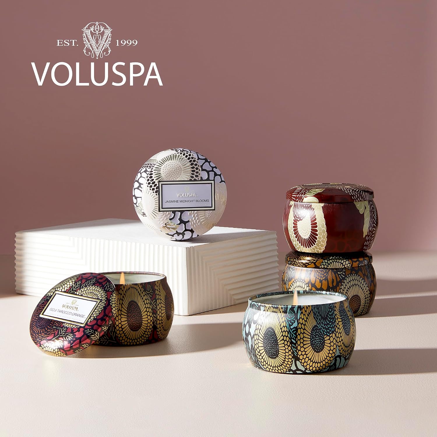 Voluspa Bourbon Vanille, Mini Tin Candle, 4 oz, 25 Hour Burn Time, Coconut Wax for Clean Burning, Handcrafted in the USA
