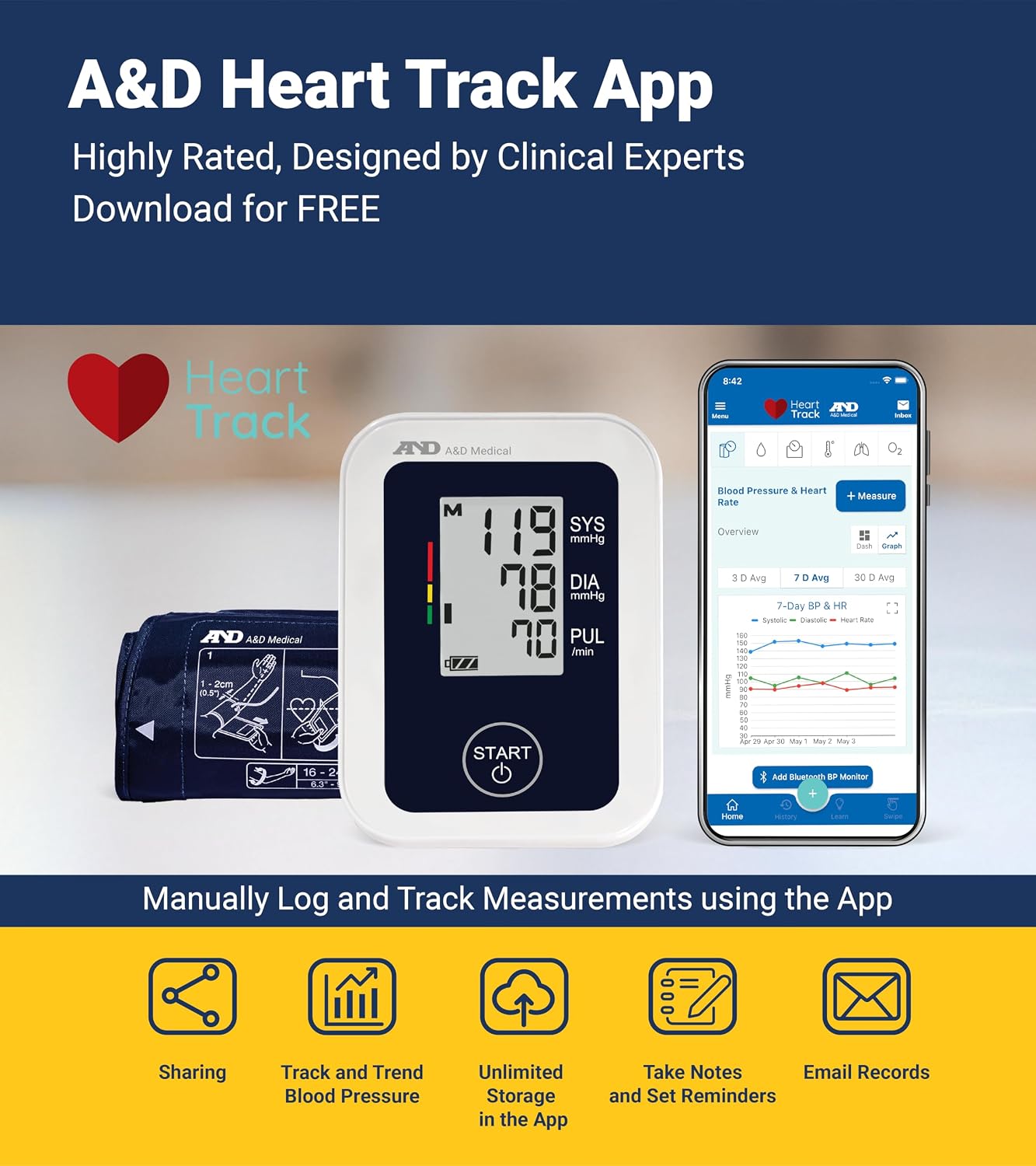 A&D Medical UA-651 Upper Arm Blood Pressure Monitor, Cuff 8.6-16.5” | Upper Arm Precise BP Machine – Wide Range Cuff (8.6”), 60 Readings, Large LCD Display, Adults, Includes 4 AA Batteries