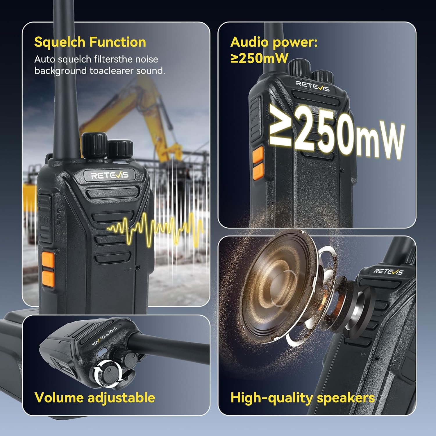 Retevis RT27 Walkie Talkies for Adults, Heavy Duty Two Way Radios 6 Pack | Durable Enough to Use, for School Construction Site Manufacturing