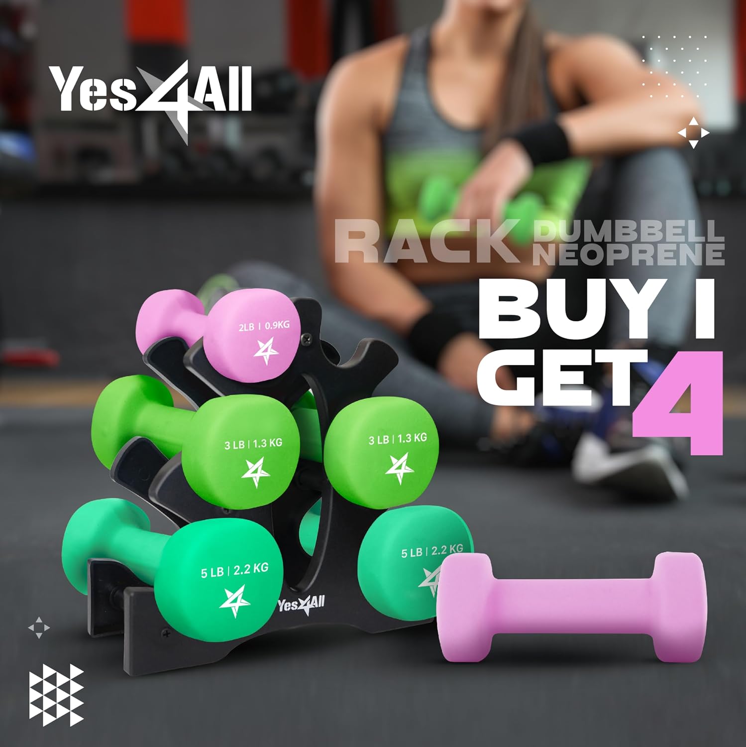 Yes4All Neoprene Coated Dumbbell Hand Weight Sets of 2 - Multiple Weight Options with 15 Colors, Anti-roll, Anti-Slip, Hexagon Shape