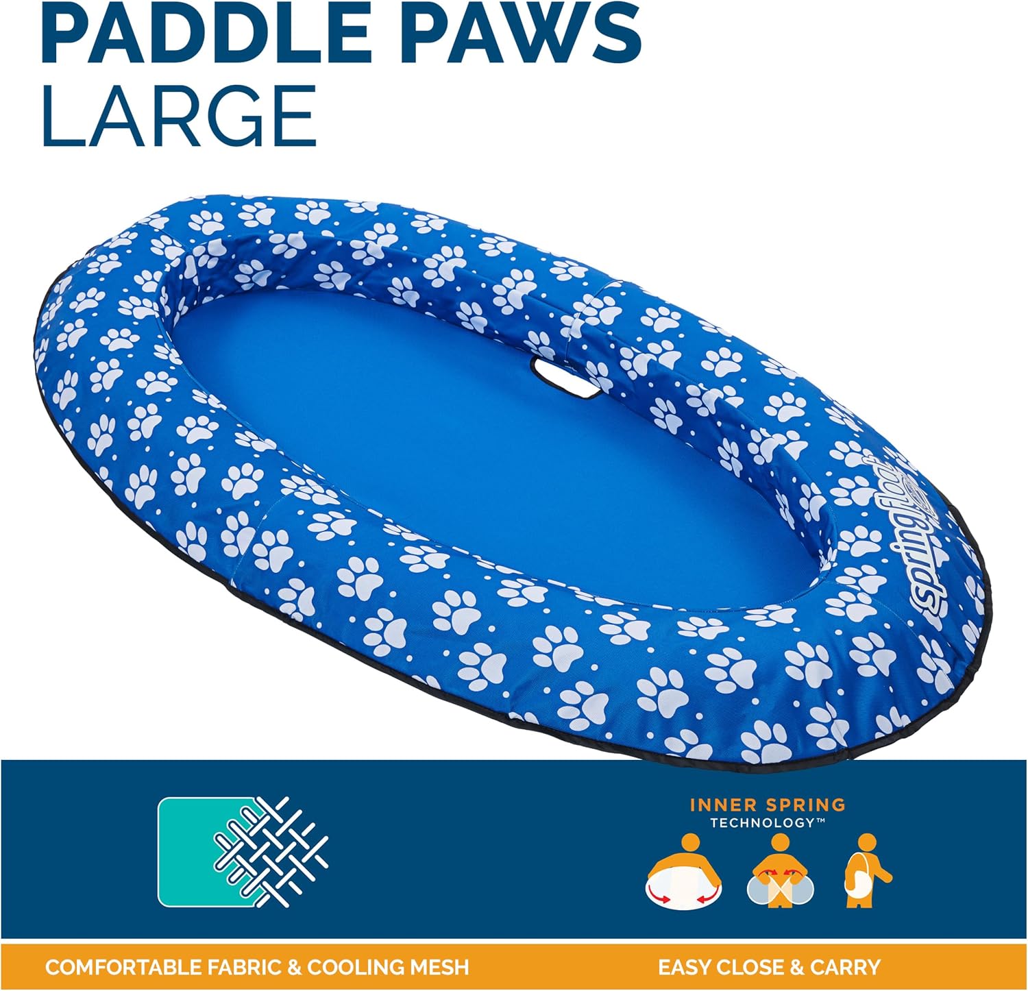SwimWays Paddle Paws Spring Float Dog Raft, Small (0-65 lbs.) | Fast Inflation for Fast Use During Travel, Durable Scratch-Resistant Design for Use with Dogs, Includes Carrying Case